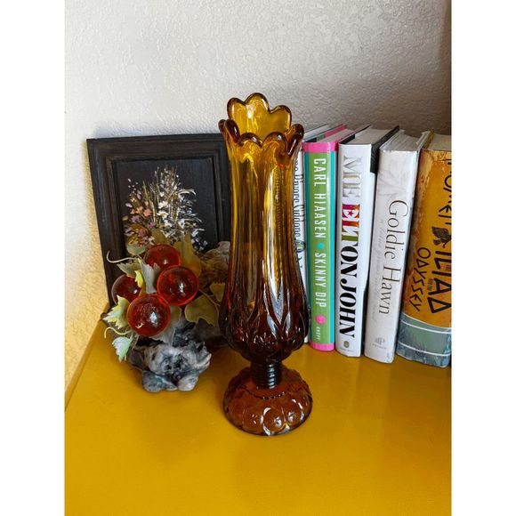 Vintage Kanawa 1960s Amber Mid Century Glass Swung Vase Amber - Picture 1 of 6
